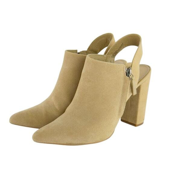 ShoeDazzle Katherine Pointed Toe Mules Tan Faux Suede Slingback Heels Size 8.5 - Picture 4 of 16